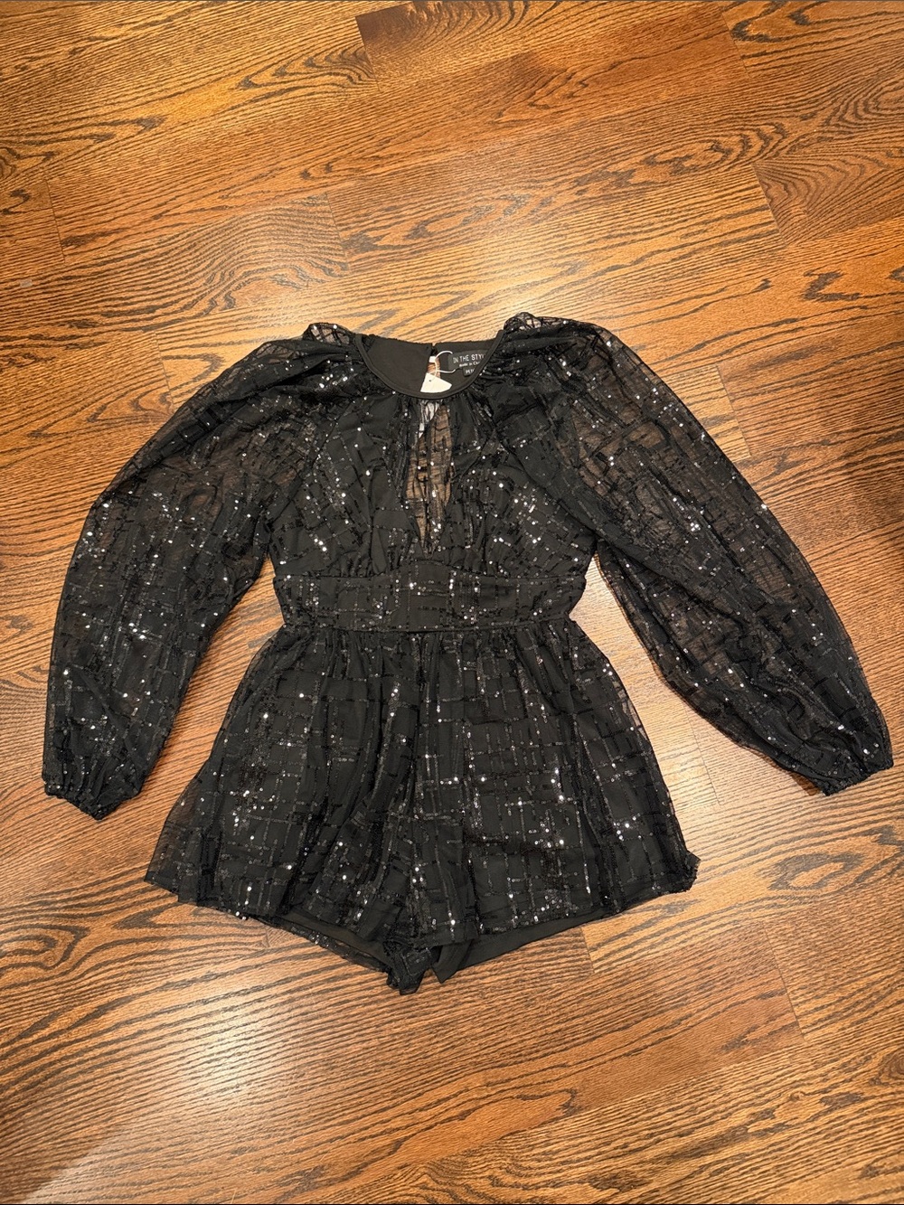 Black Sequin Sparkle Long-Sleeve Romper